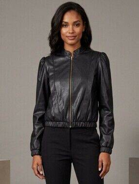 Vintage Surf And Turf Women's Black Faux-Leather Bomber Jacket Grease Inspired